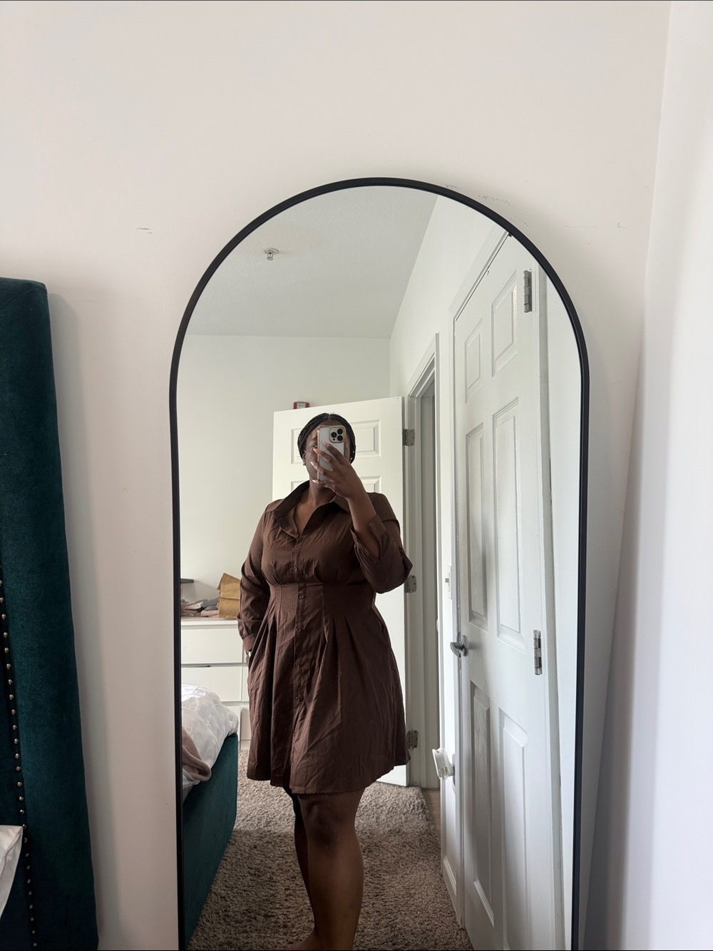 BloomChic Brown Long-Sleeve Button-Front Shirt Dress - Picture 3 of 5